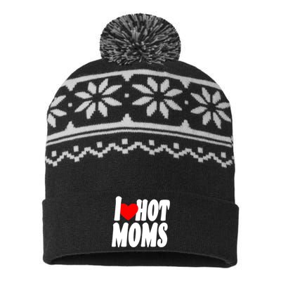 I Love Hot Moms Heart Hot Mothers USA-Made Snowflake Beanie