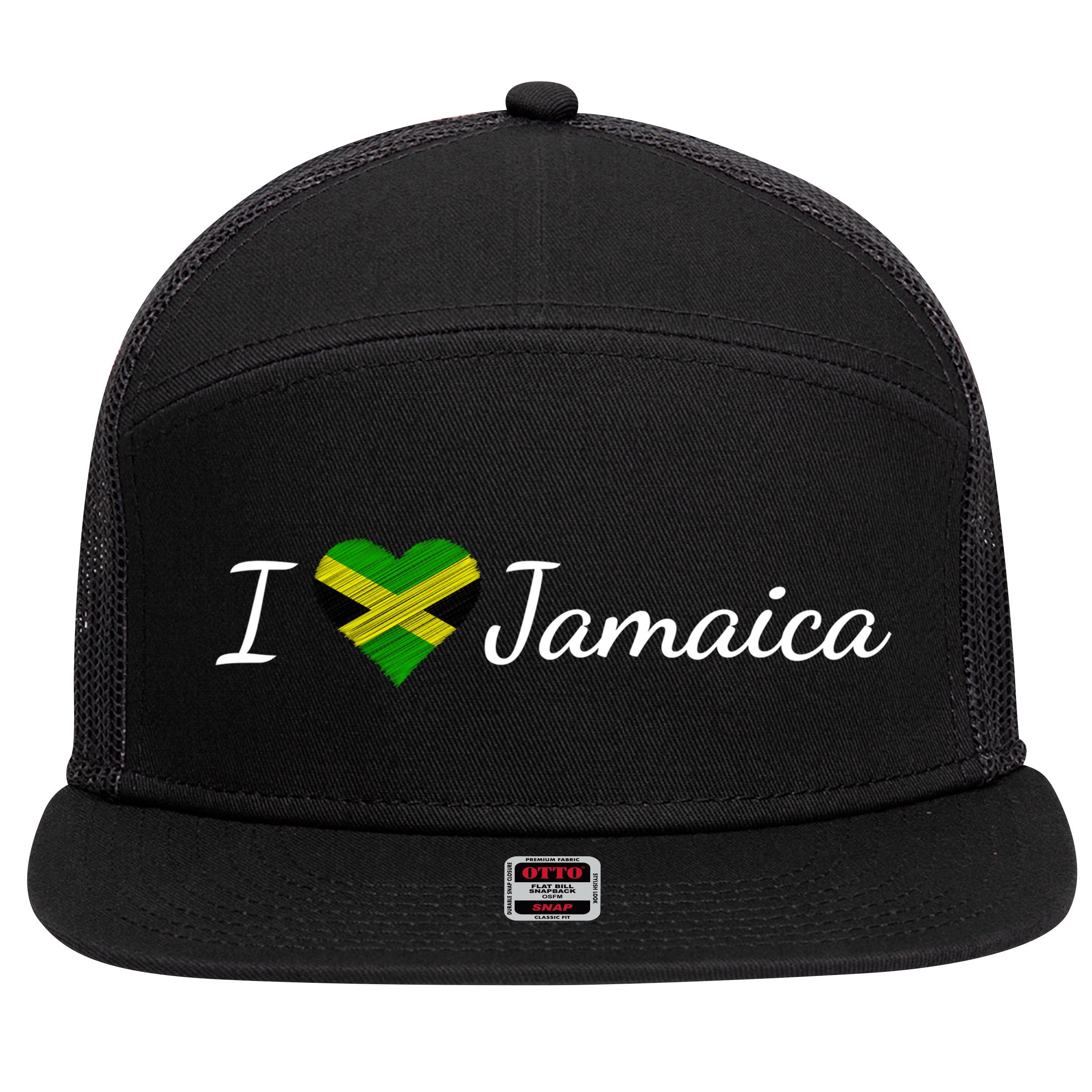 I Love Jamaica 7 Panel Mesh Trucker Snapback Hat