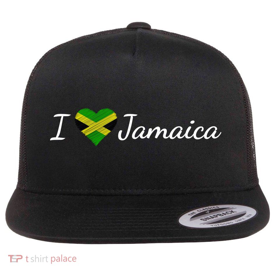 I Love Jamaica Flat Bill Trucker Hat