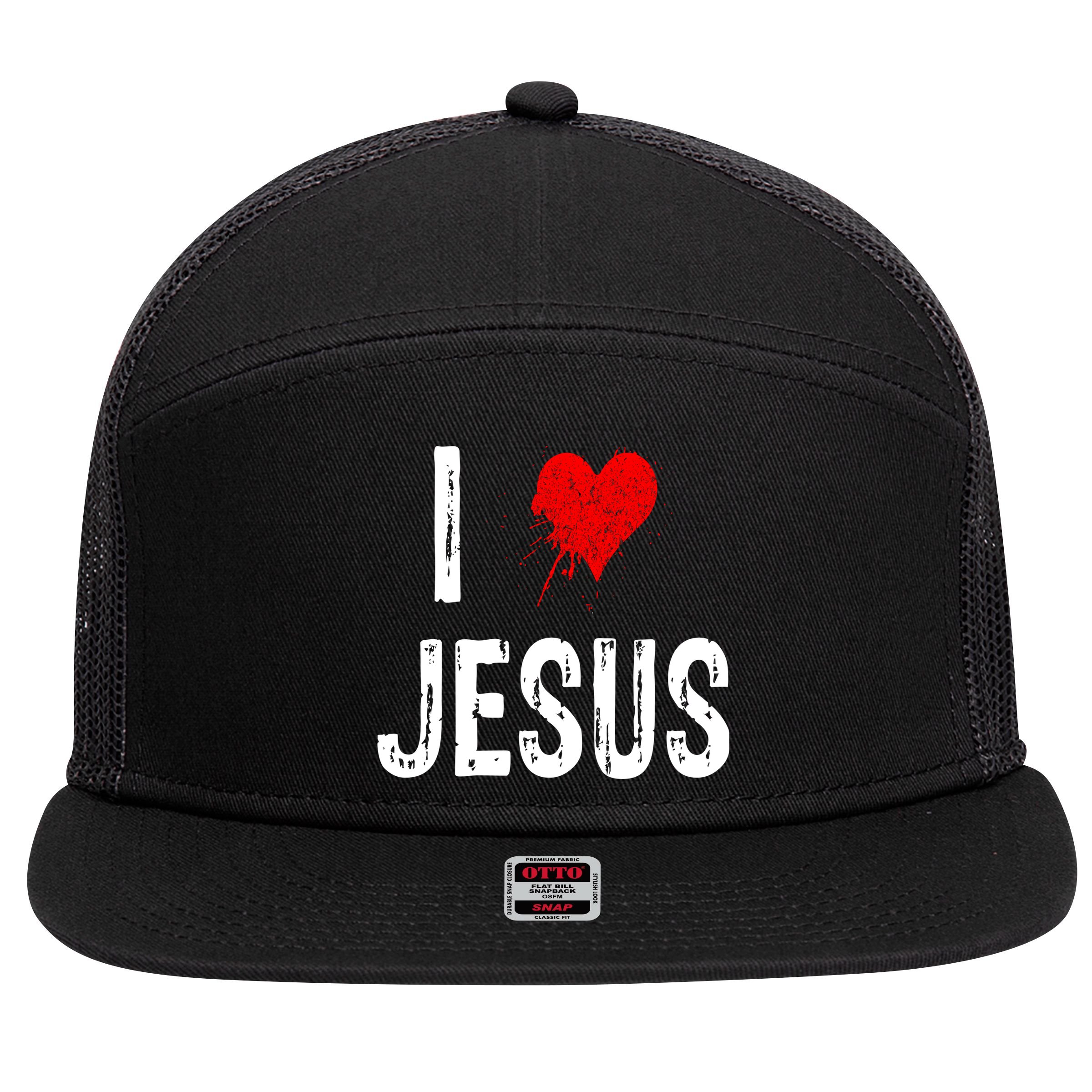 I Love Jesus 7 Panel Mesh Trucker Snapback Hat