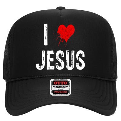 I Love Jesus High Crown Mesh Back Trucker Hat