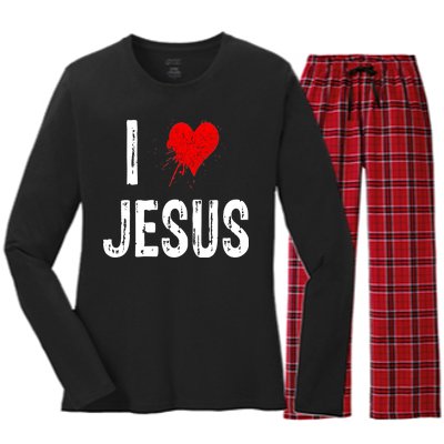 I Love Jesus Women's Long Sleeve Flannel Pajama Set 