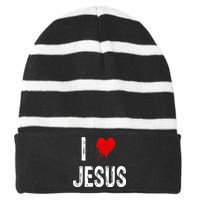 I Love Jesus Striped Beanie with Solid Band