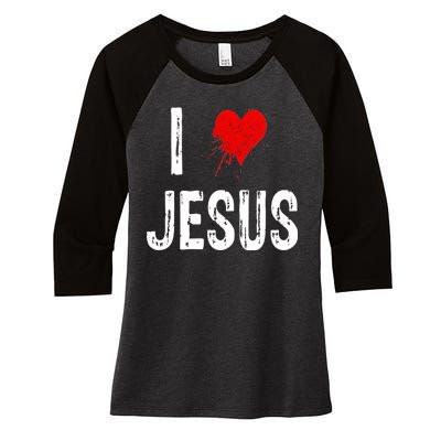 I Love Jesus Women's Tri-Blend 3/4-Sleeve Raglan Shirt