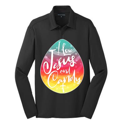 I Love Jesus And Candy Silk Touch Performance Long Sleeve Polo