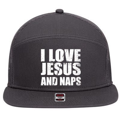 I Love Jesus And Naps 7 Panel Mesh Trucker Snapback Hat