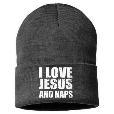 I Love Jesus And Naps Sustainable Knit Beanie