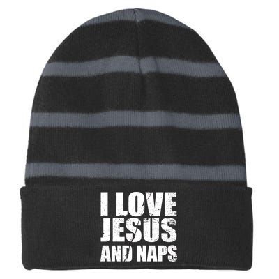 I Love Jesus And Naps Striped Beanie with Solid Band