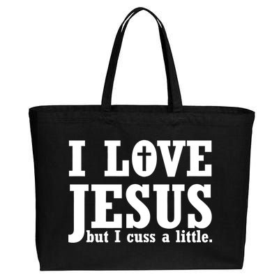 I Love Jesus But I Cuss A Little Cotton Canvas Jumbo Tote