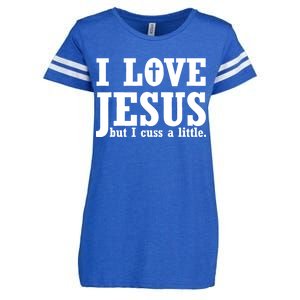 I Love Jesus But I Cuss A Little Enza Ladies Jersey Football T-Shirt