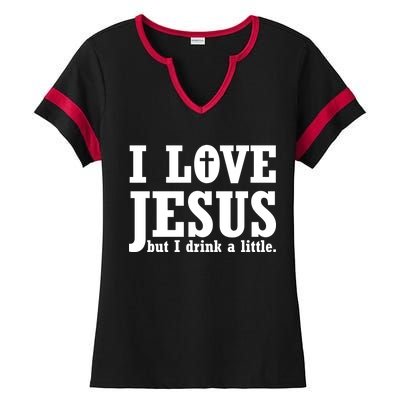 I Love Jesus But I Drink A Little Ladies Halftime Notch Neck Tee