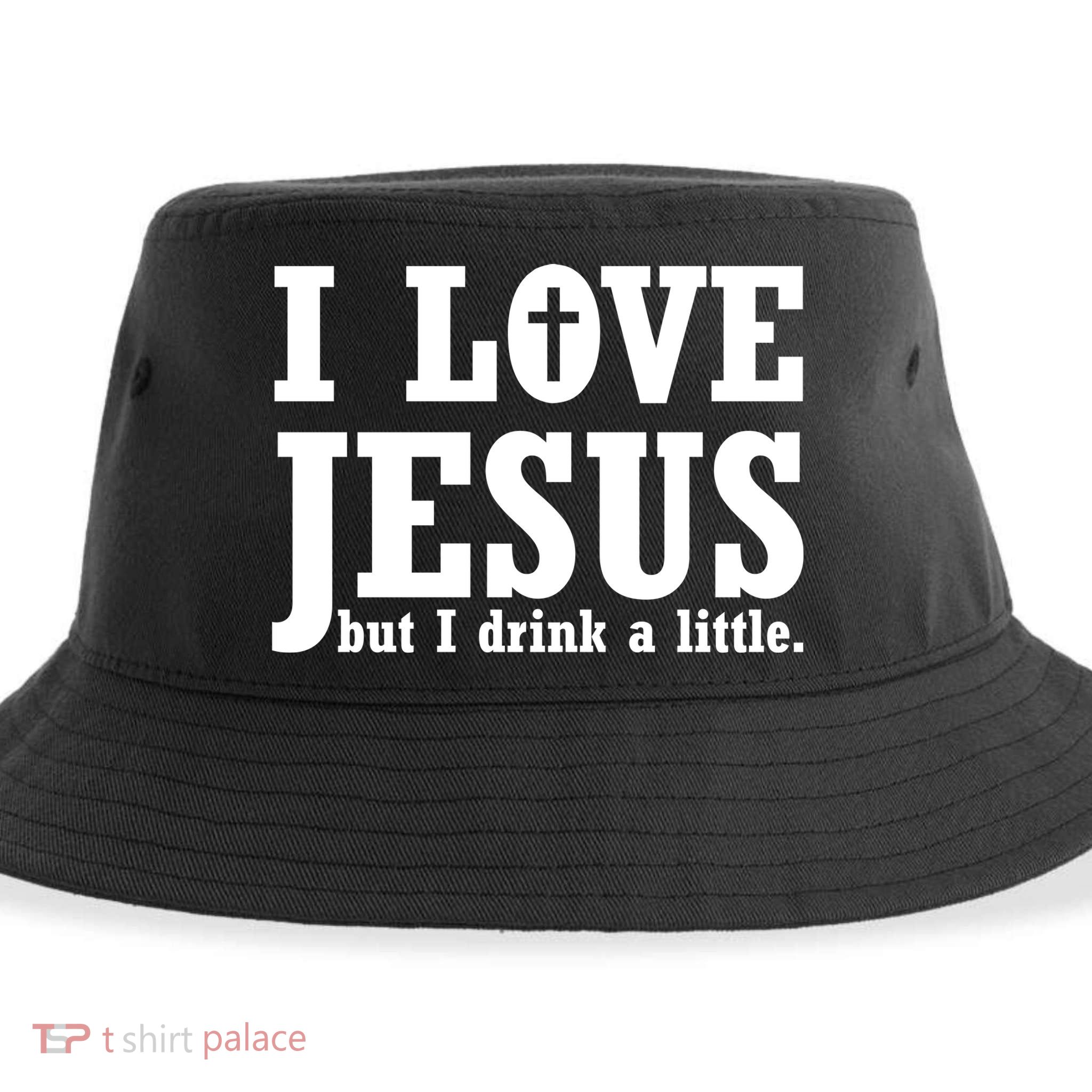 I Love Jesus But I Drink A Little Sustainable Bucket Hat