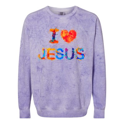 I Love Jesus Paint Splatter Colorblast Crewneck Sweatshirt