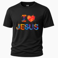 I Love Jesus Paint Splatter Cooling Performance Crew T-Shirt