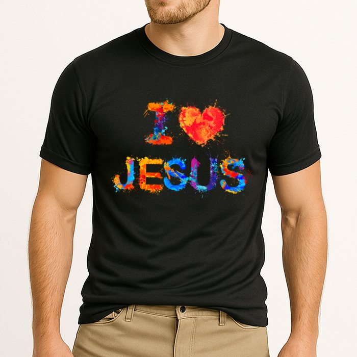 I Love Jesus Paint Splatter Cooling Performance Crew T-Shirt