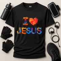 I Love Jesus Paint Splatter Cooling Performance Crew T-Shirt