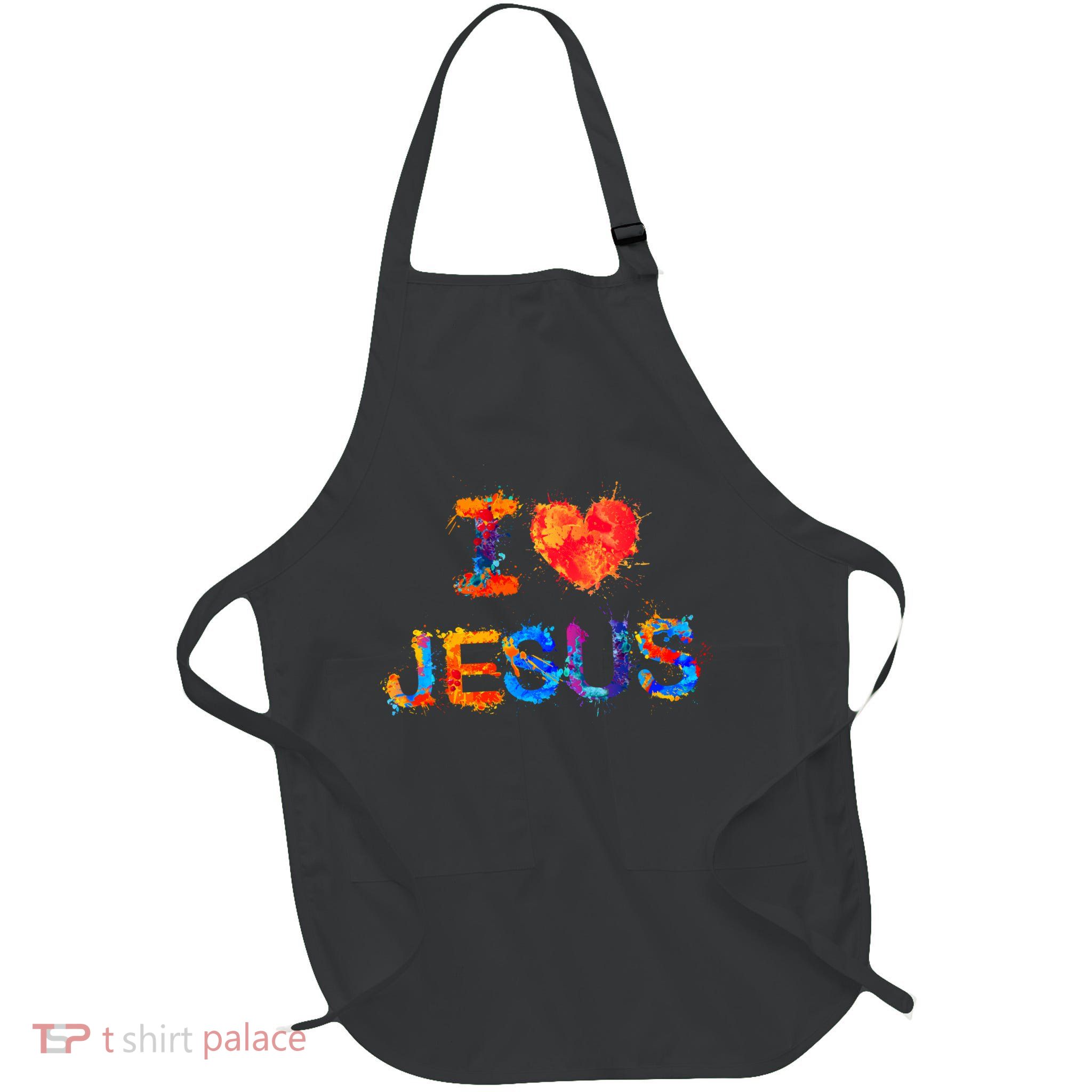 I Love Jesus Paint Splatter Full-Length Apron With Pockets