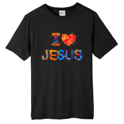 I Love Jesus Paint Splatter Tall Fusion ChromaSoft Performance T-Shirt