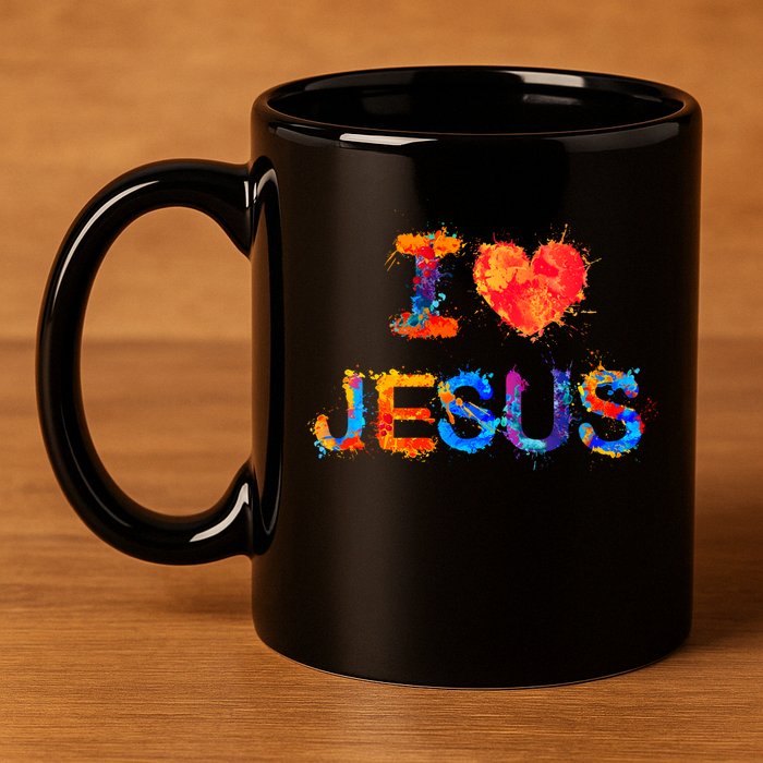 I Love Jesus Paint Splatter 11oz C Handle Ceramic Mug