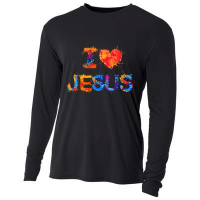 I Love Jesus Paint Splatter Cooling Performance Long Sleeve Crew