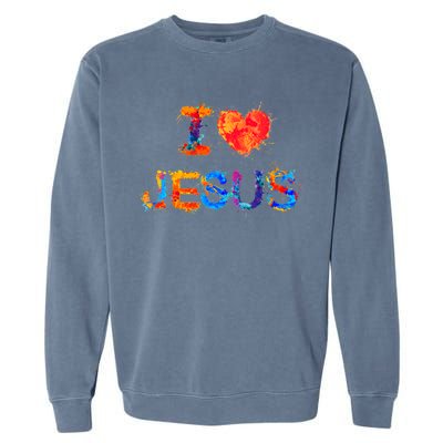 I Love Jesus Paint Splatter Garment-Dyed Sweatshirt