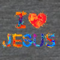 I Love Jesus Paint Splatter 7 Panel Mesh Trucker Snapback Hat