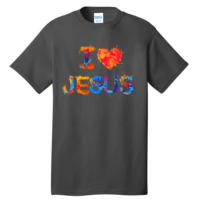 I Love Jesus Paint Splatter Tall T-Shirt