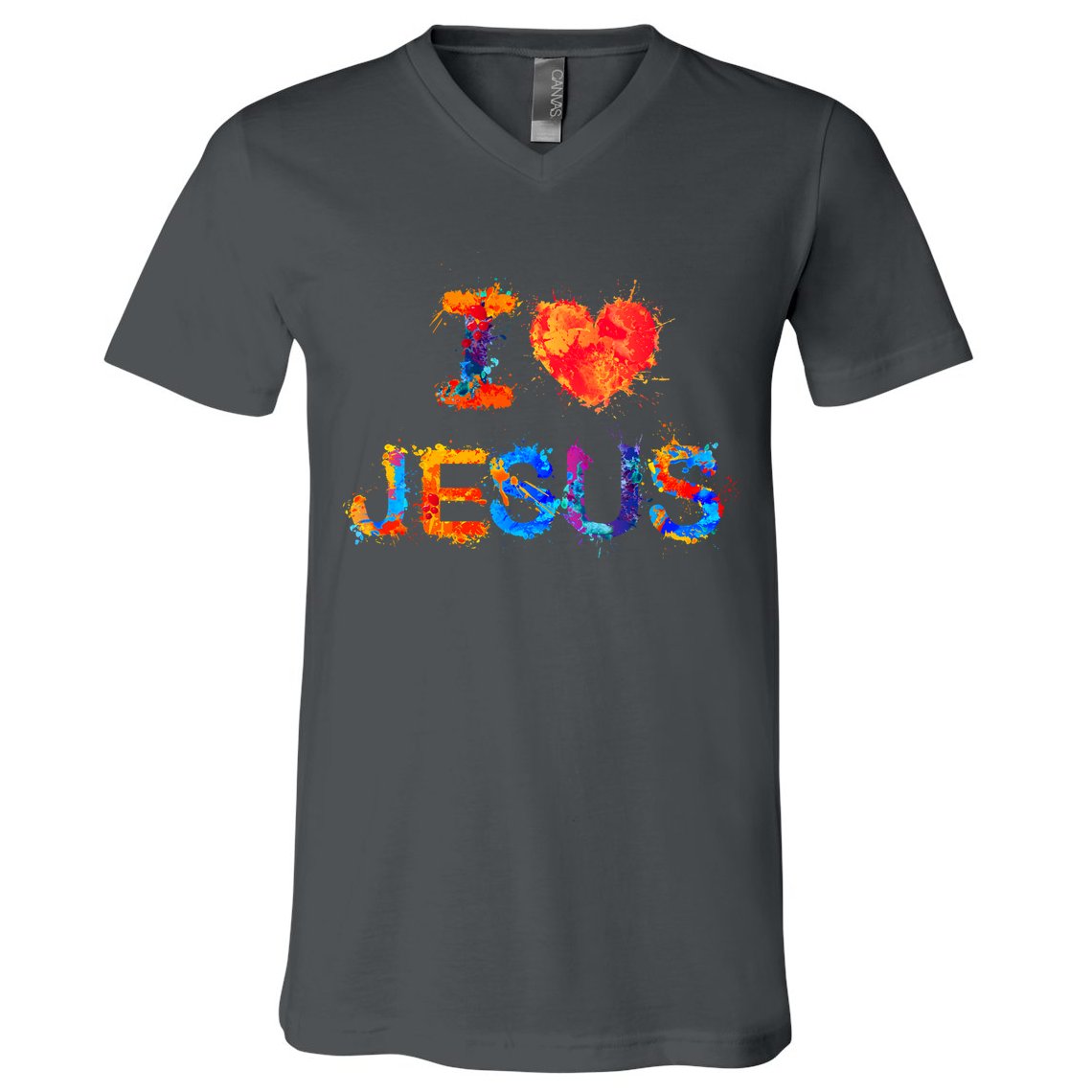 I Love Jesus Paint Splatter V-Neck T-Shirt