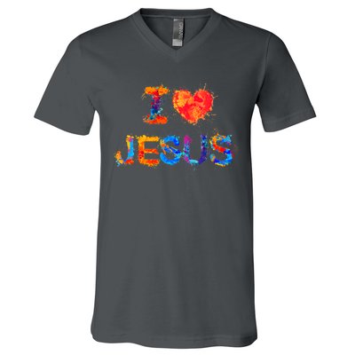 I Love Jesus Paint Splatter V-Neck T-Shirt