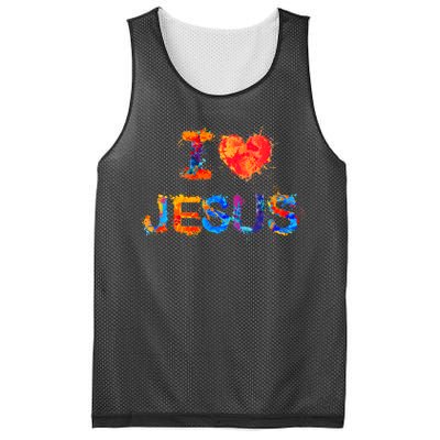 I Love Jesus Paint Splatter Mesh Reversible Basketball Jersey Tank