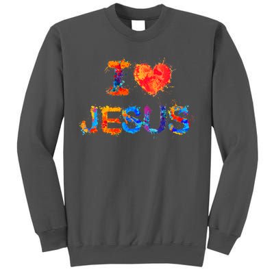 I Love Jesus Paint Splatter Tall Sweatshirt