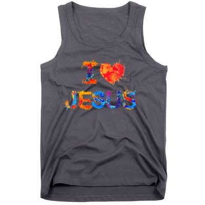 I Love Jesus Paint Splatter Tank Top