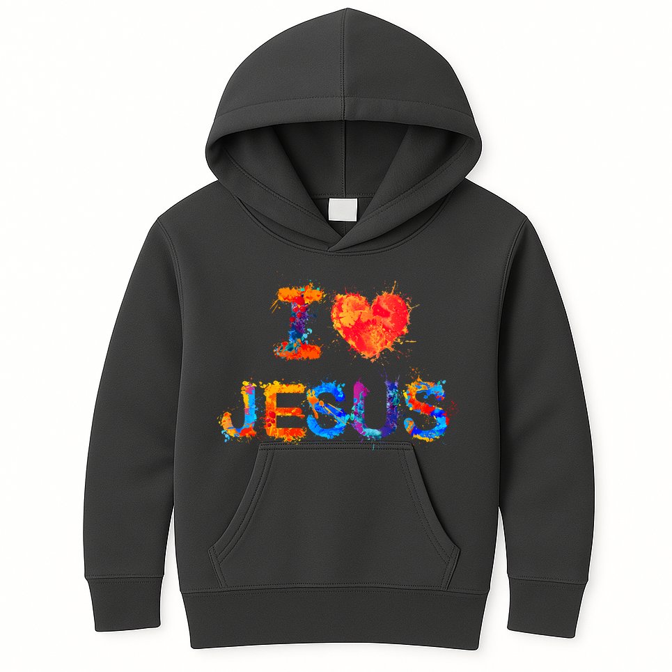 I Love Jesus Paint Splatter Kids Hoodie