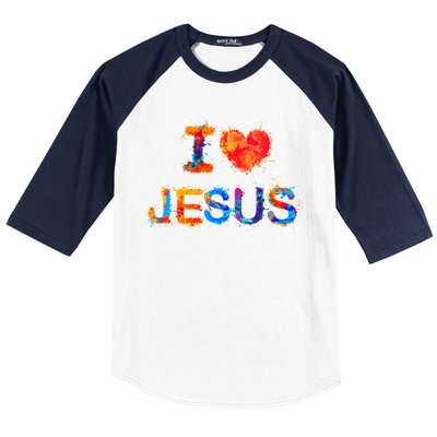 I Love Jesus Paint Splatter Baseball Sleeve Shirt