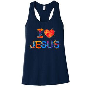 I Love Jesus Paint Splatter Women's Racerback Tank