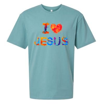 I Love Jesus Paint Splatter Sueded Cloud Jersey T-Shirt