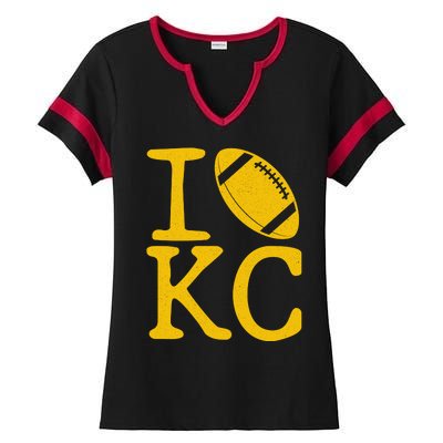 I Love Kansas City Football Fan Ladies Halftime Notch Neck Tee