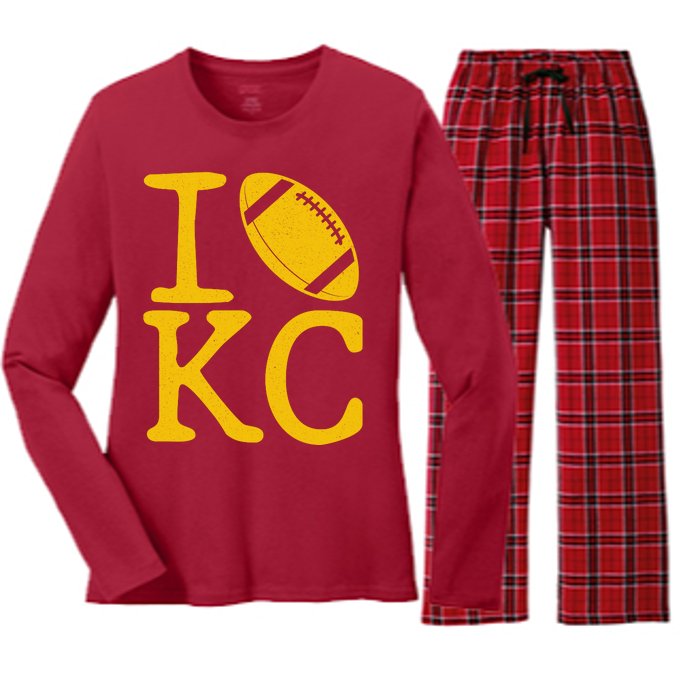 I Love Kansas City Football Fan Women's Long Sleeve Flannel Pajama Set 