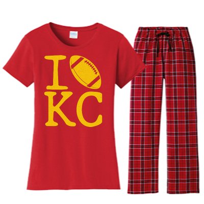 I Love Kansas City Football Fan Women's Flannel Pajama Set