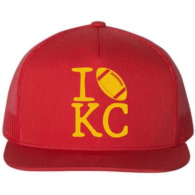 I Love Kansas City Football Fan Flat Bill Trucker Hat