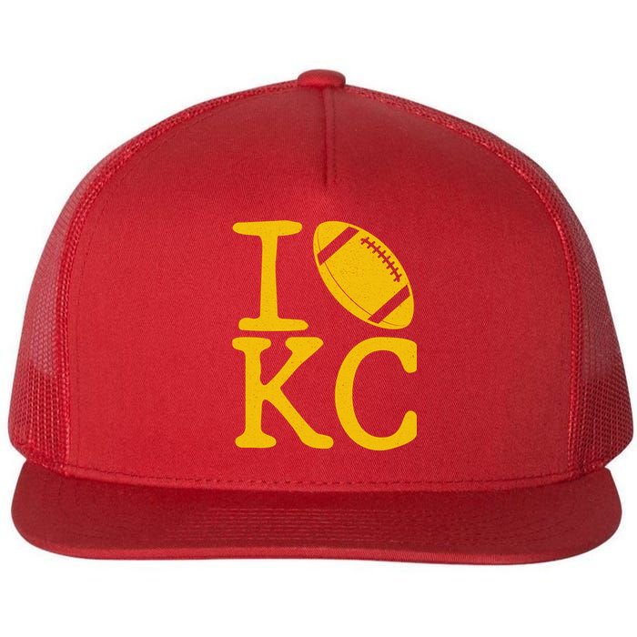 I Love Kansas City Football Fan Flat Bill Trucker Hat