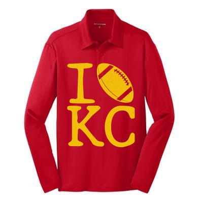 I Love Kansas City Football Fan Silk Touch Performance Long Sleeve Polo