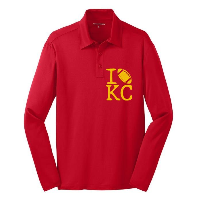 I Love Kansas City Football Fan Silk Touch Performance Long Sleeve Polo