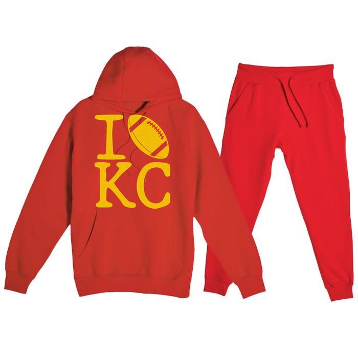 I Love Kansas City Football Fan Premium Hooded Sweatsuit Set