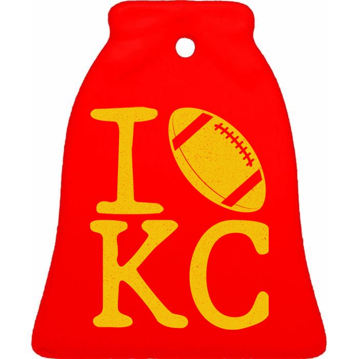 I Love Kansas City Football Fan Ceramic Bell Ornament