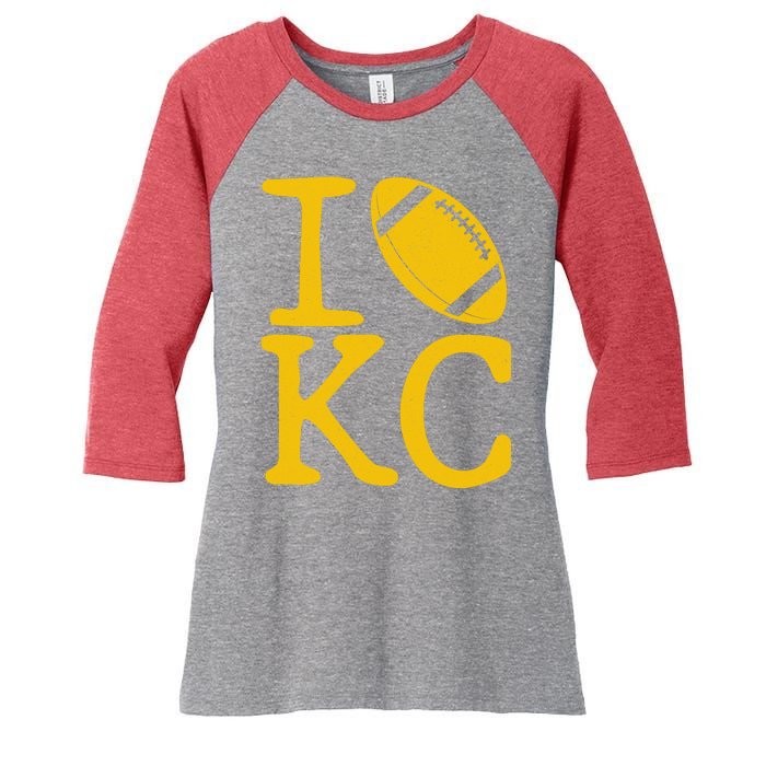 I Love Kansas City Football Fan Women's Tri-Blend 3/4-Sleeve Raglan Shirt