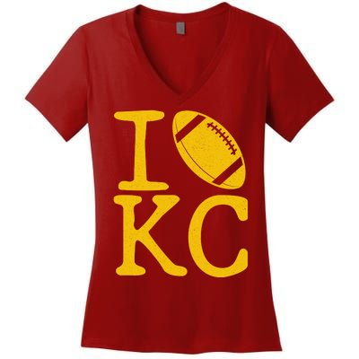 I Love Kansas City Football Fan Women's V-Neck T-Shirt