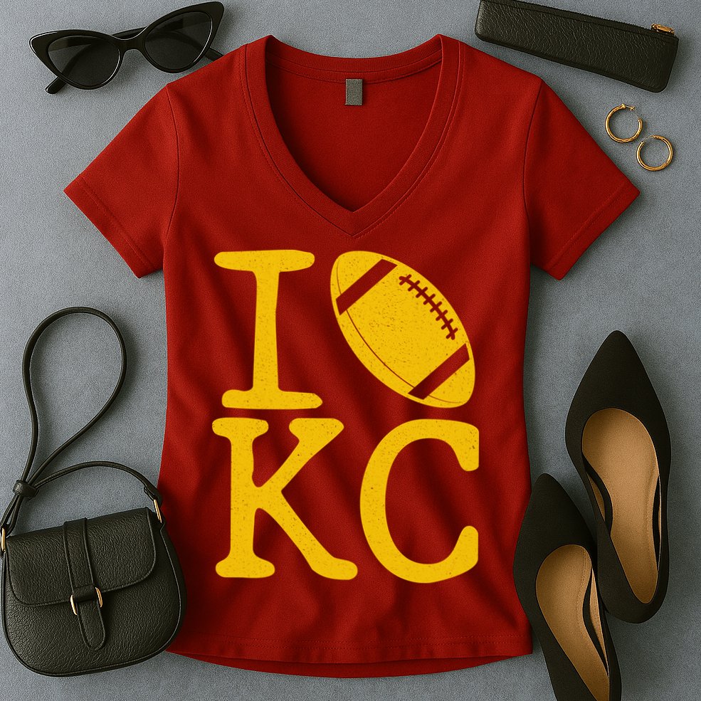 I Love Kansas City Football Fan Women's V-Neck T-Shirt