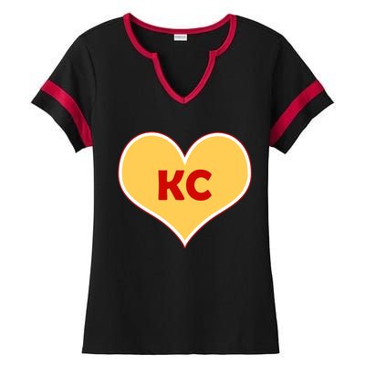 I Love Kansas City KC Football Heart Ladies Halftime Notch Neck Tee