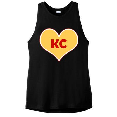 I Love Kansas City KC Football Heart Ladies PosiCharge Tri-Blend Wicking Tank